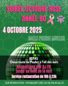 Soirée Octobre Rose – Années 80 – Repas au choix – Deux matchs des équipes « fanions »